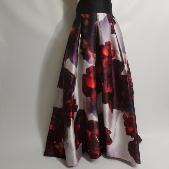 Womens Monique Lhuillier Plum Black Red Strappy V-Neck Floral Maxi Gown Dress 8 - Picture 6 of 15
